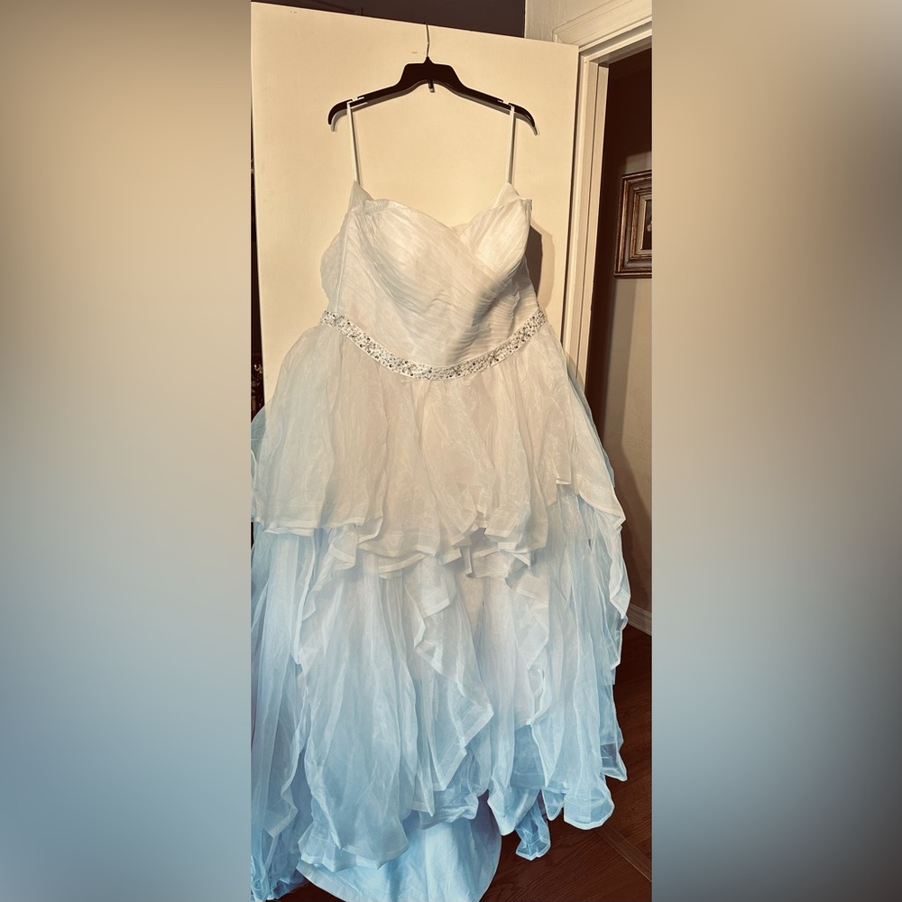 White plus size tulle dress with sequin belt and corset back
